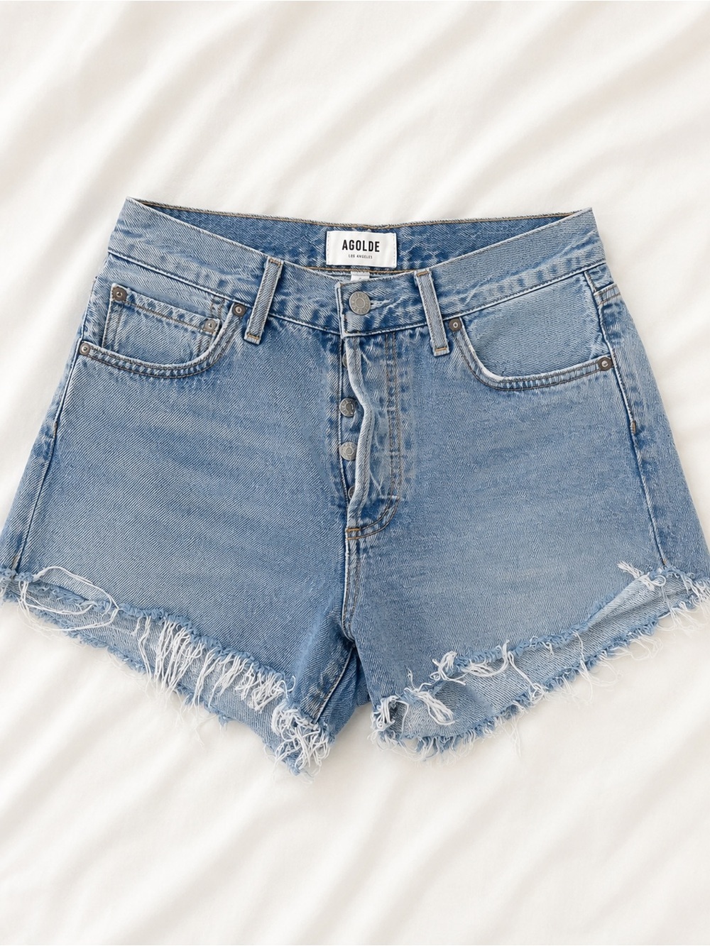 AGOLDE Distressed High Rise Denim Cutoff Shorts Light Wash Size 24